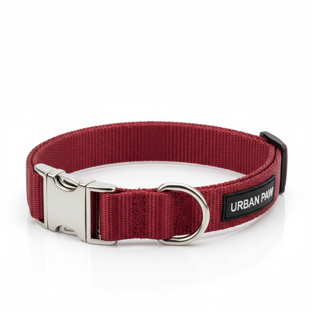 Collar ajustable para perro en nylon rojo con hebilla metálica