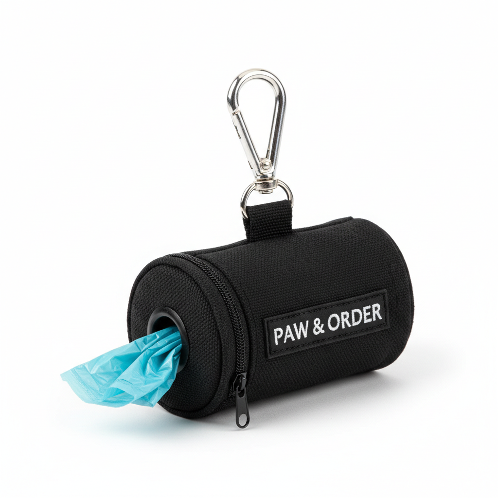 Dispensador porta bolsas para heces de perro con clip para correa